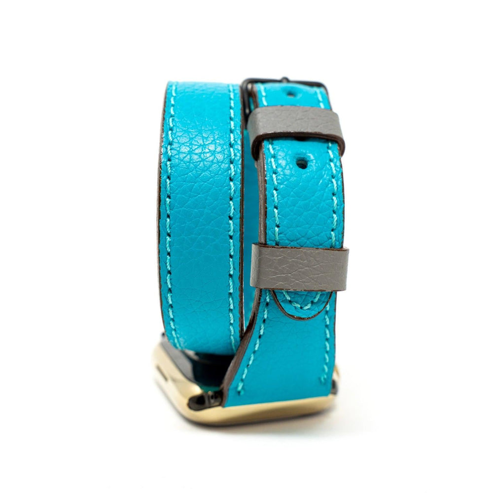 Petite Double Italian Leather Apple Watch Band - Turquoise iWatch Strap - olpr.