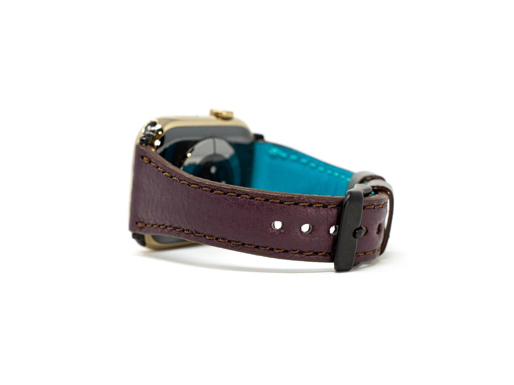 Petite Single Italian Leather Apple Watch Band - Plum and Turquoise iWatch Strap - olpr.