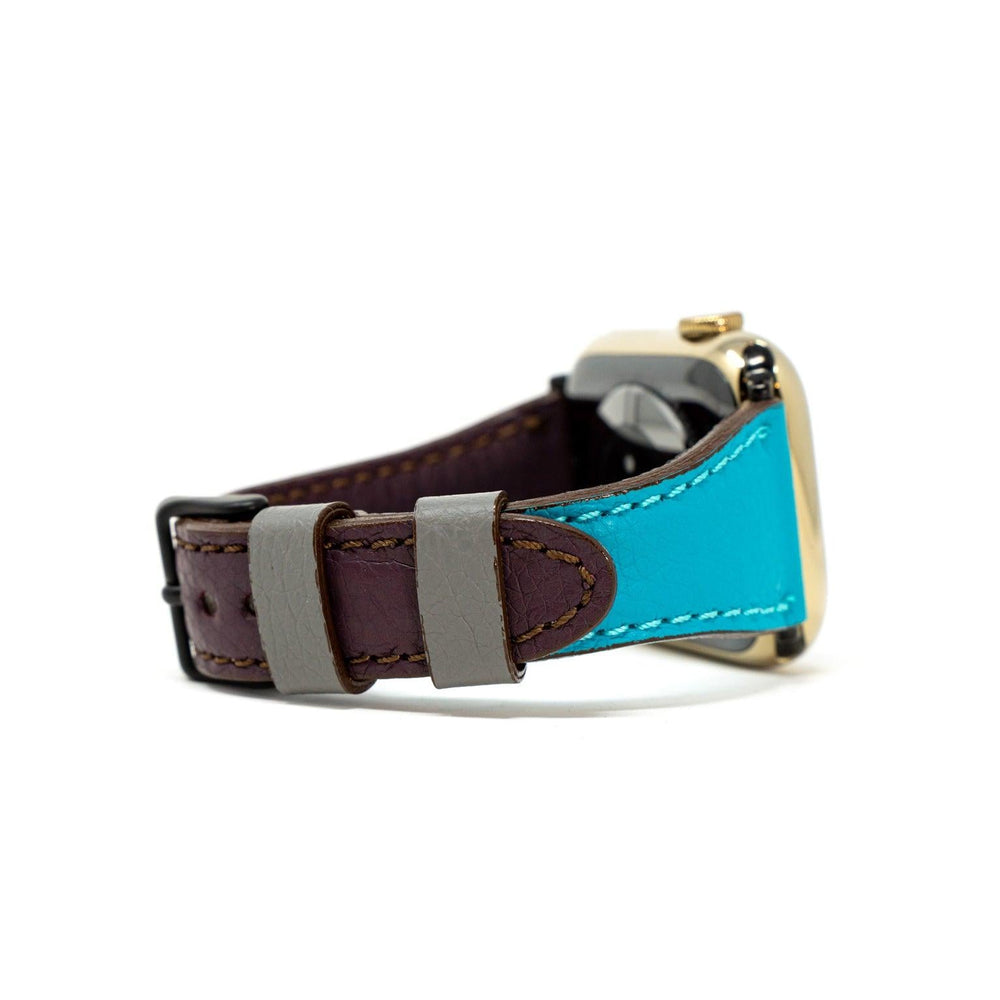 Petite Single Italian Leather Apple Watch Band - Plum and Turquoise iWatch Strap - olpr.