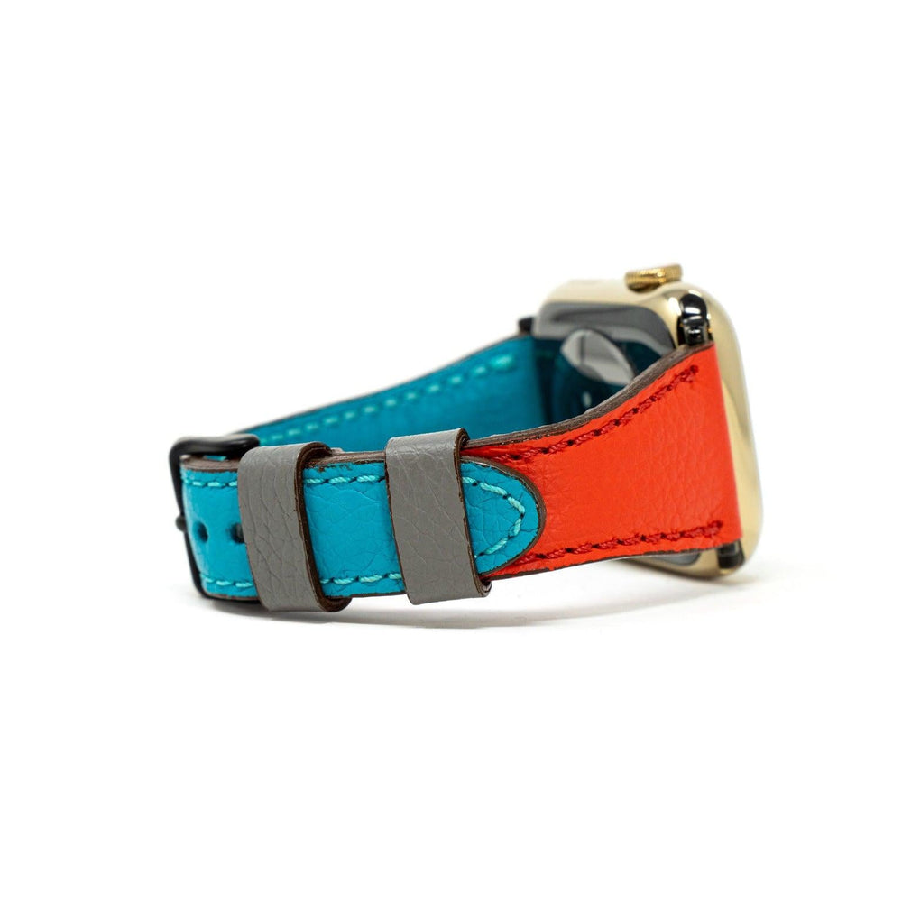 Petite Single Italian Leather Apple Watch Band - Turquoise And Red iWatch Strap - olpr.