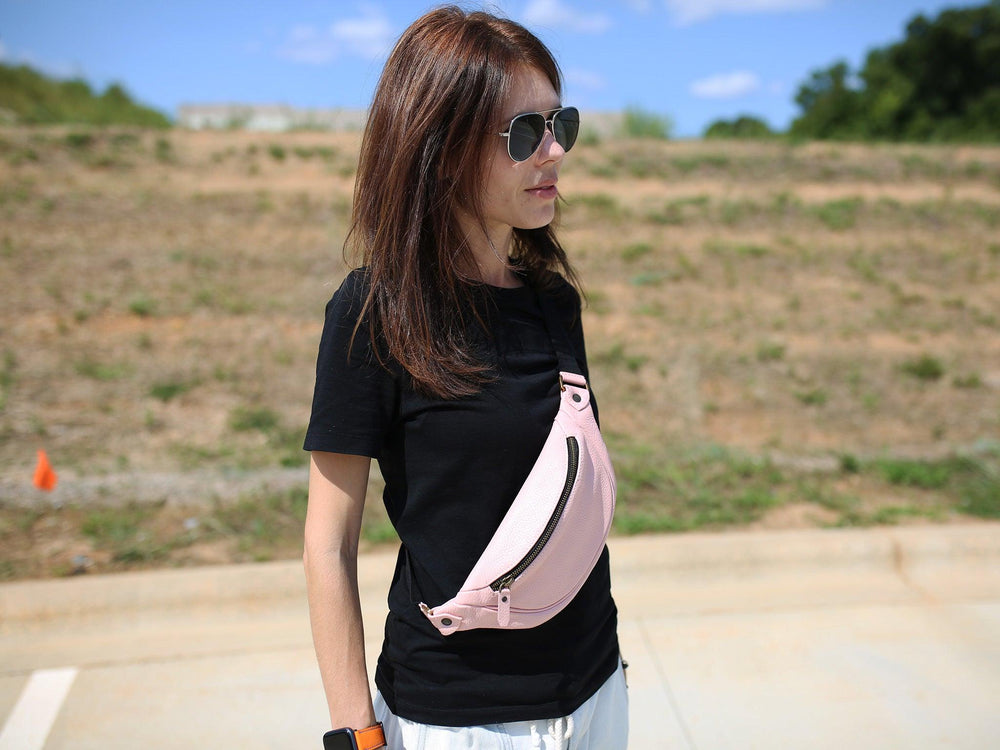 Soft Leather Belt Bag - Pink  - olpr.