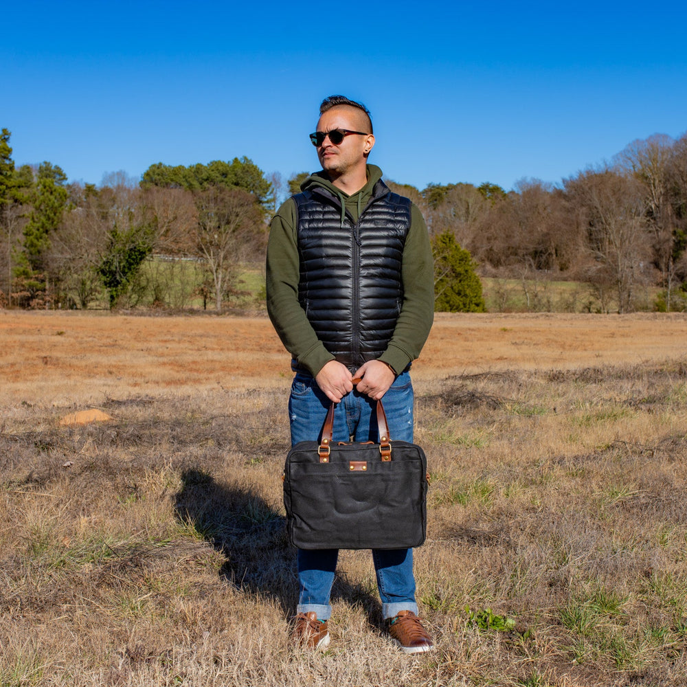 
                      
                        Waxed Canvas Briefcase Randy - Black Briefcase - olpr.
                      
                    