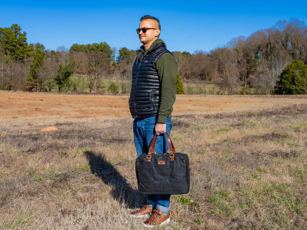 Waxed Canvas Briefcase Randy - Black Briefcase - olpr.