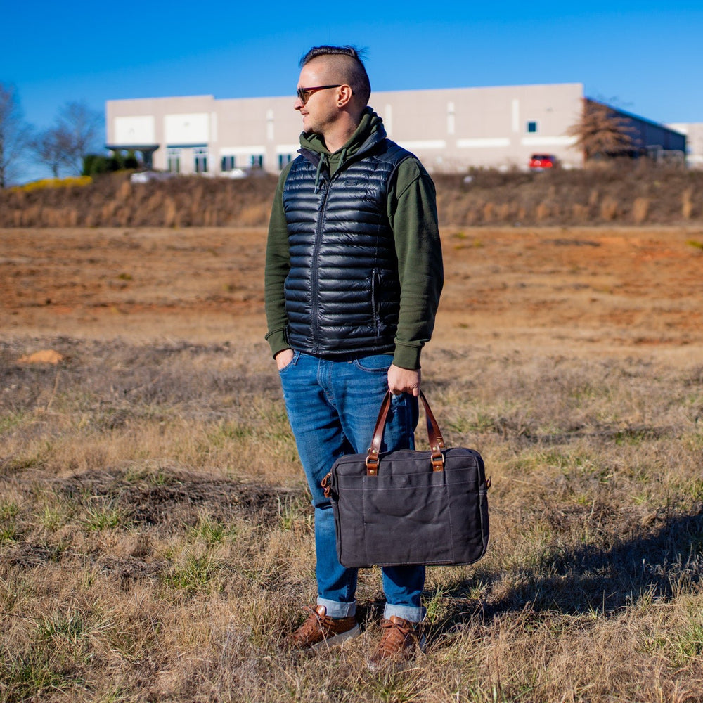 
                      
                        Waxed Canvas Briefcase Randy - Charcoal Briefcase - olpr.
                      
                    