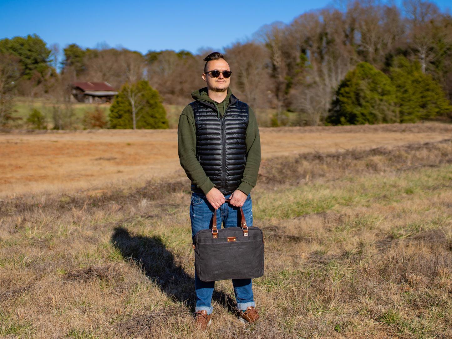 Waxed Canvas Briefcase Randy - Charcoal Briefcase - olpr.