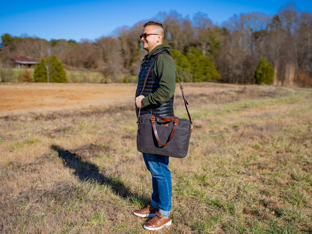 Waxed Canvas Briefcase Randy - Charcoal Briefcase - olpr.