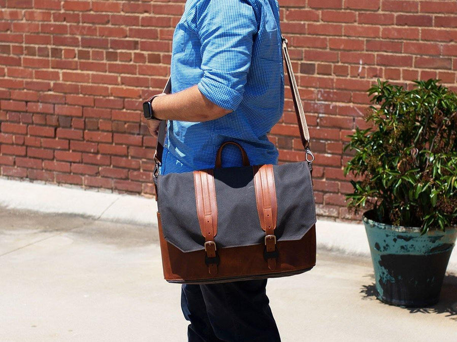 Canvas and Leather Messenger Bag Tan Briefcase - olpr.