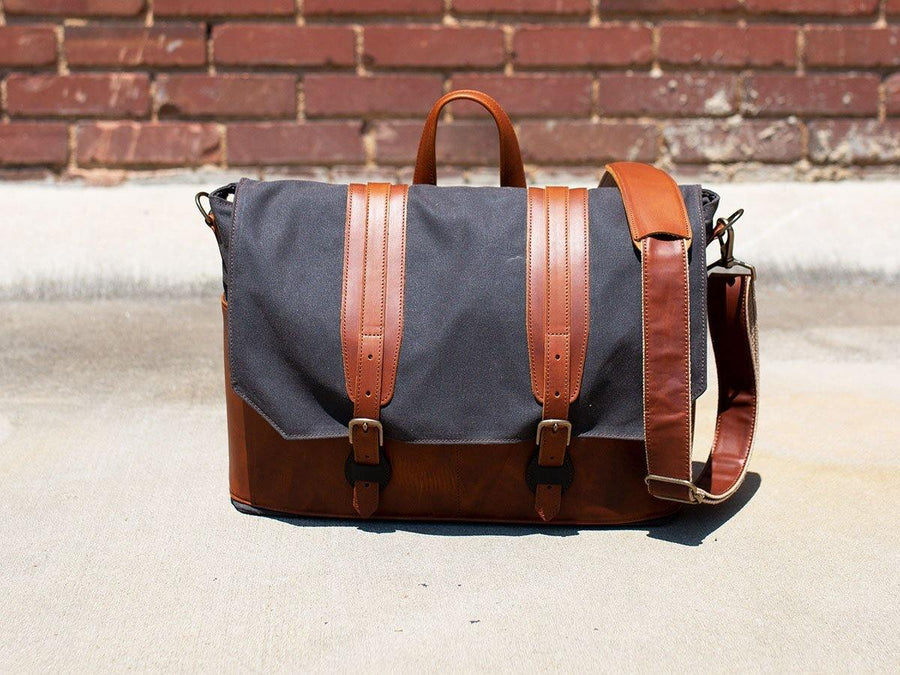 Canvas and Leather Messenger Bag Tan Briefcase - olpr.