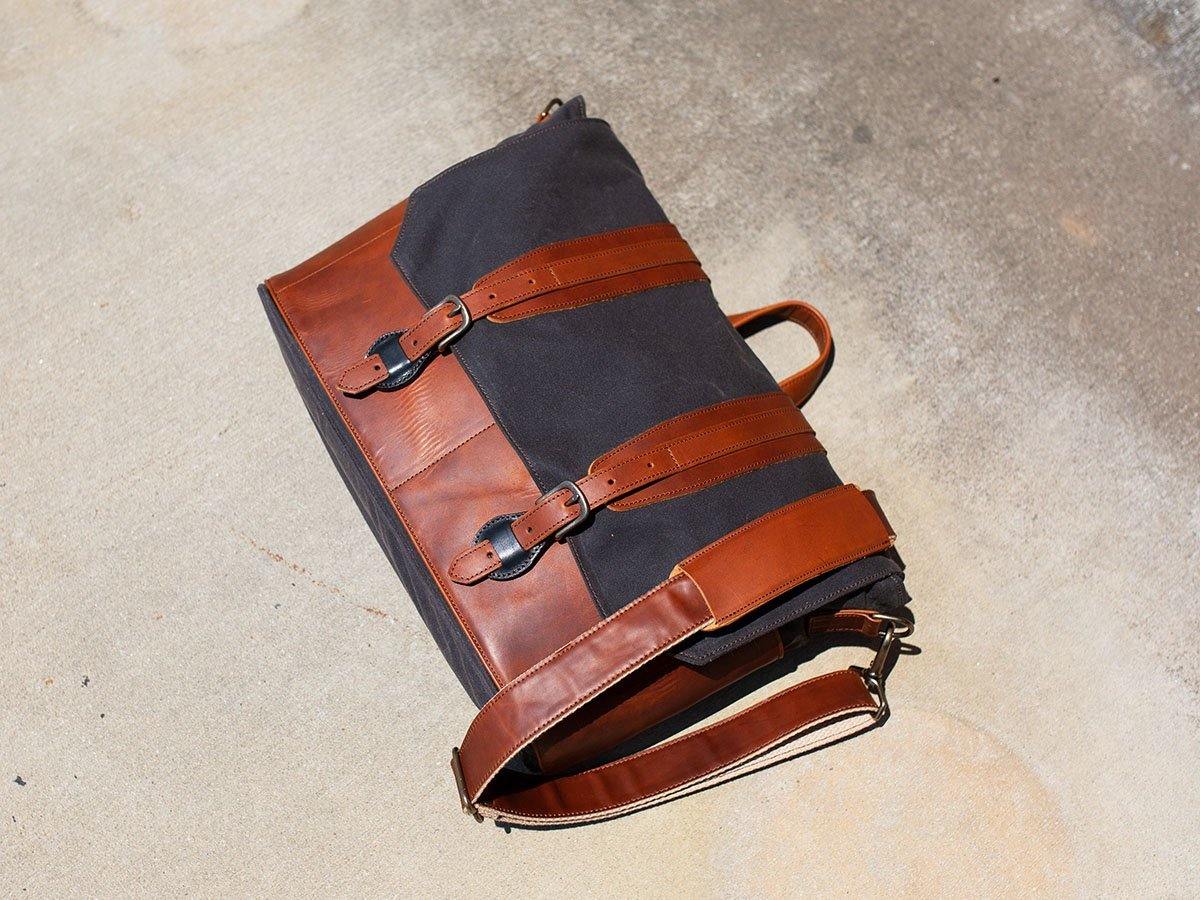 Canvas and Leather Messenger Bag Tan Briefcase - olpr.