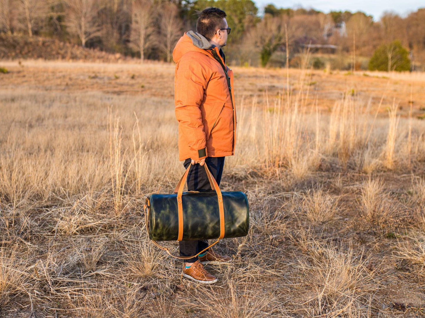 Milwaukee Green Leather Travel Bag Weekend Bag - olpr.