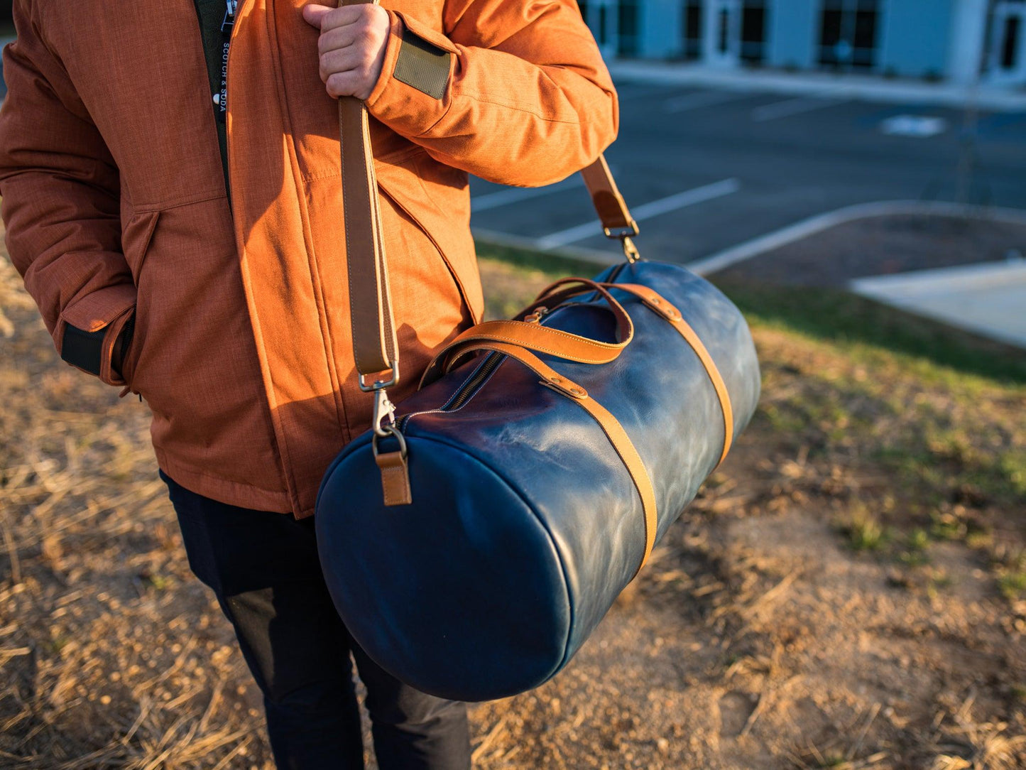 custom leather travel bag for men Handmade Milwaukee Navy Leather Travel Bag