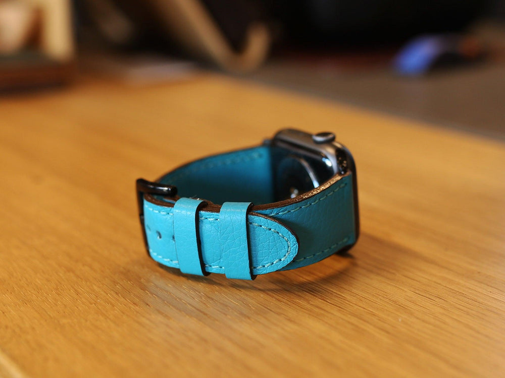 Italian Leather Apple Watch Band - Turquoise iWatch Strap - olpr.