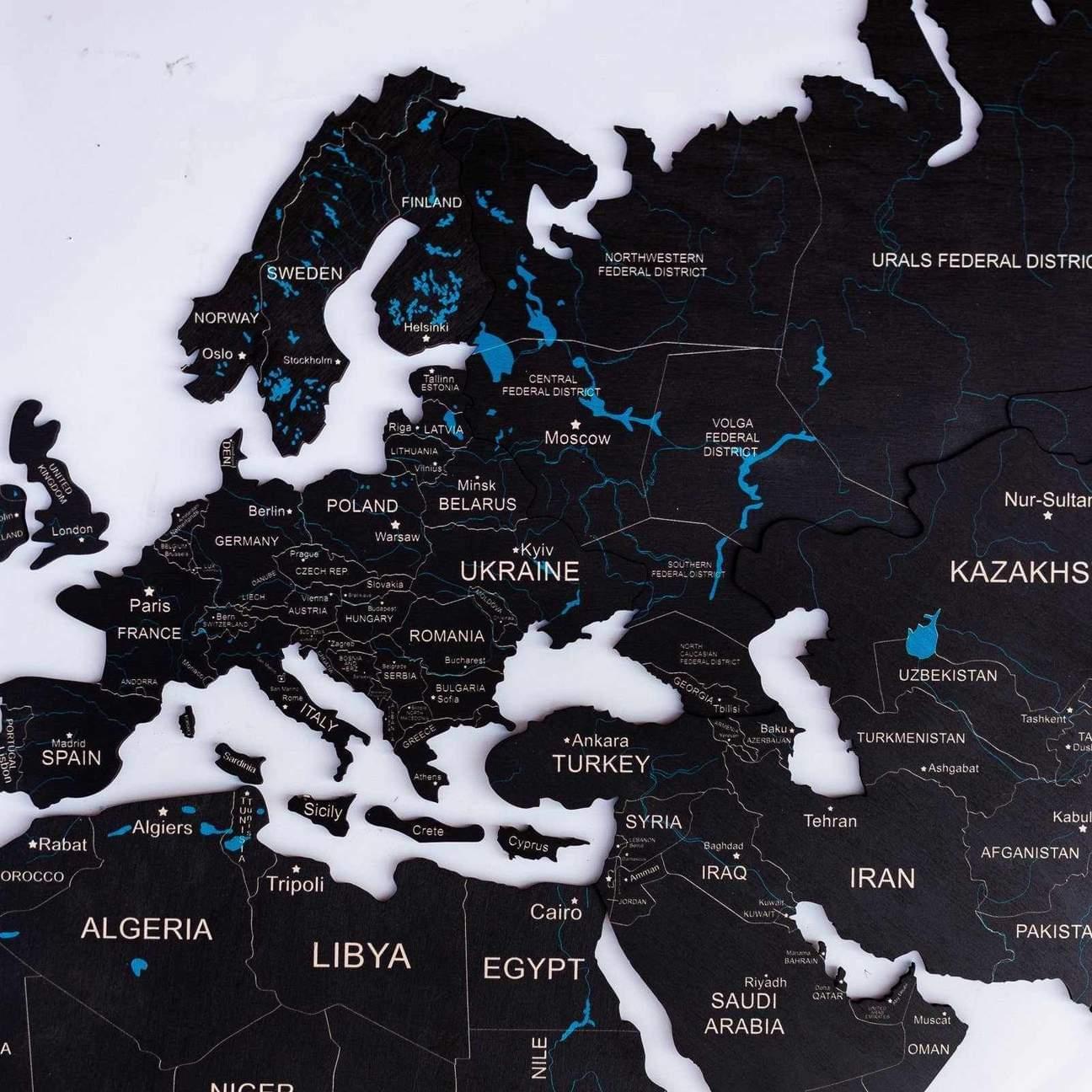 Black 2D Wooden World Map