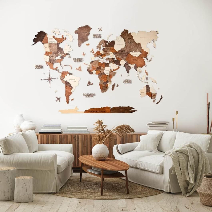3D Wooden World Map Space