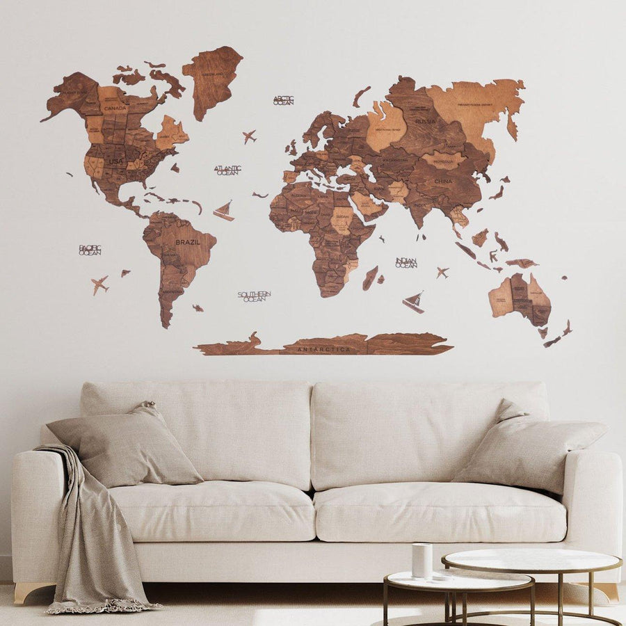 Oak 3D Wooden World Map