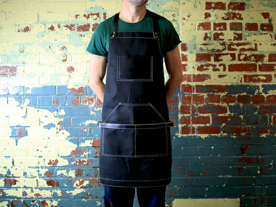 Waxed Canvas and Leather Apron - Black Apron - olpr.