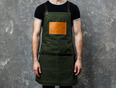 Canvas and Leather Apron - Green Apron - olpr.