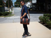 Canvas and Leather Messenger Bag - Chocolate Briefcase - olpr.