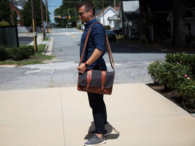 Canvas and Leather Messenger Bag - Chocolate Briefcase - olpr.