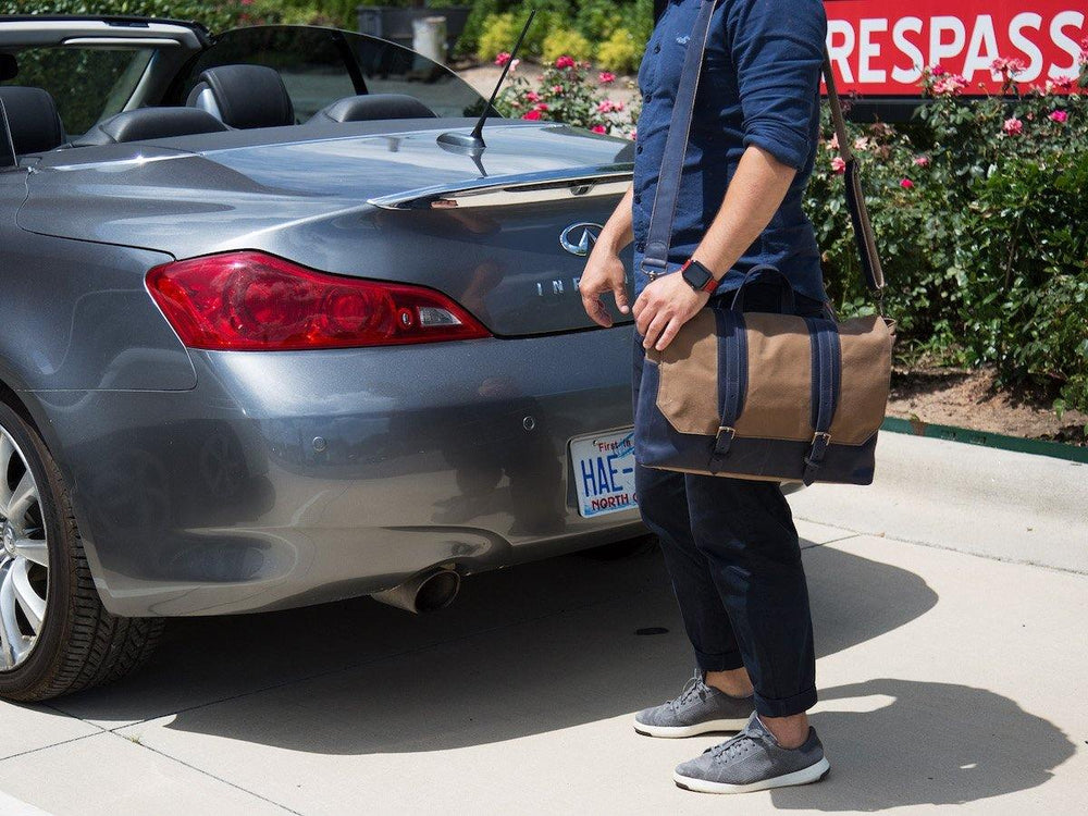
                      
                        Canvas and Leather Messenger Bag - Navy Briefcase - olpr.
                      
                    