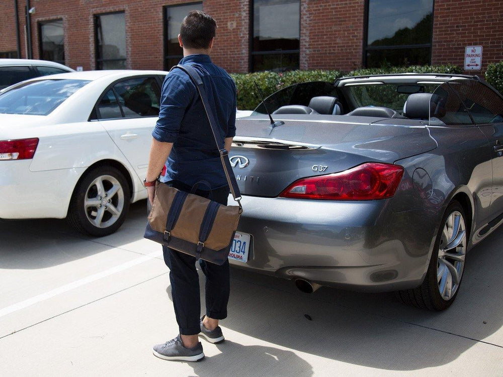 
                      
                        Canvas and Leather Messenger Bag - Navy Briefcase - olpr.
                      
                    