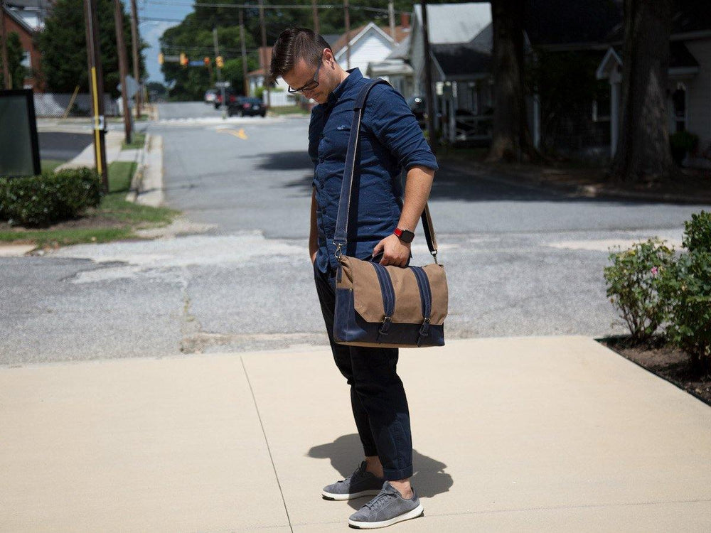 
                      
                        Canvas and Leather Messenger Bag - Navy Briefcase - olpr.
                      
                    