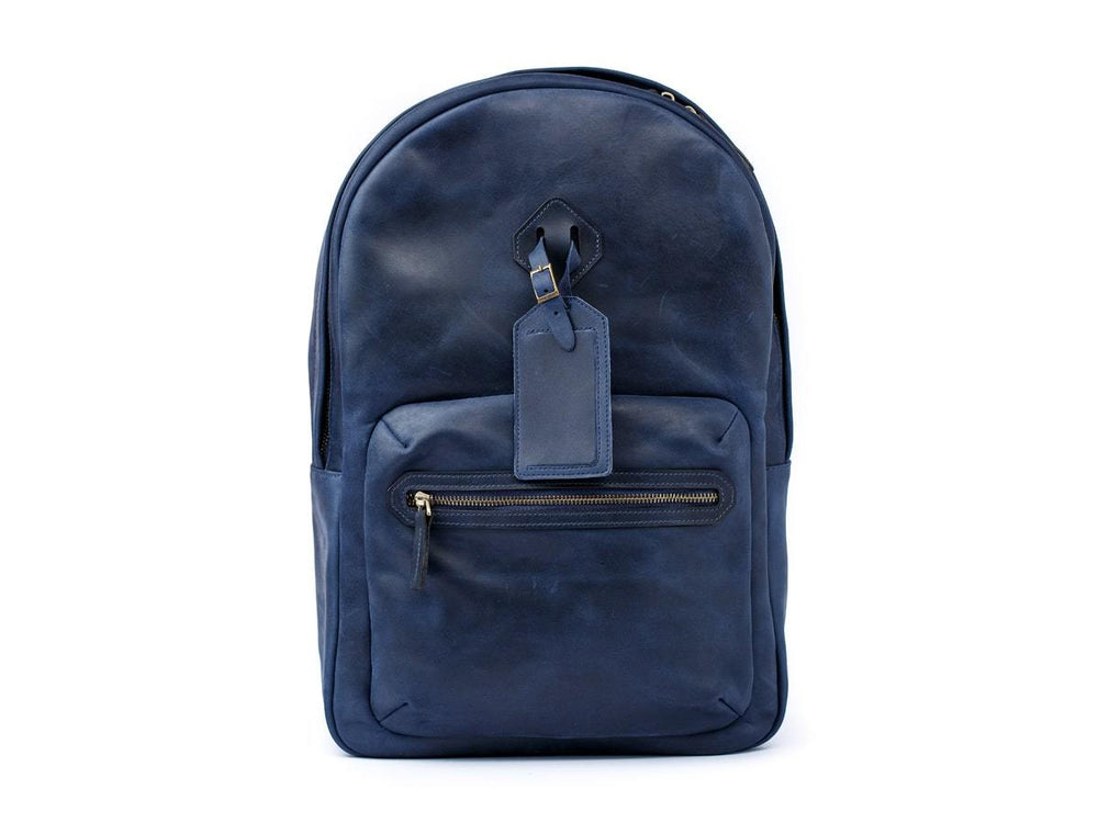blue leather backpack uk Men's Crazy Horse Leather Backpack City - Navy