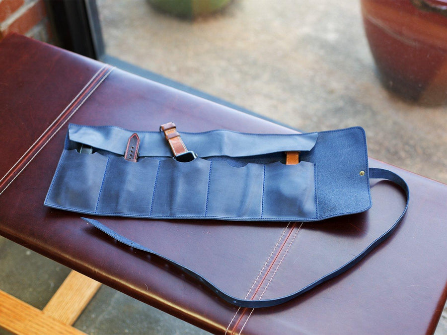 Crazy Horse Leather Watch Roll - Navy Watch Case - olpr.