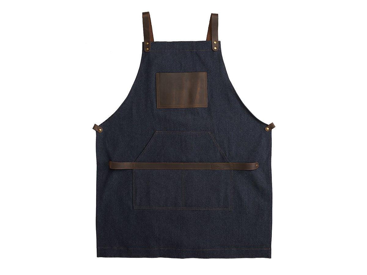 Custom Cross-Back Apron of Canvas - Dark Denim Apron - olpr.