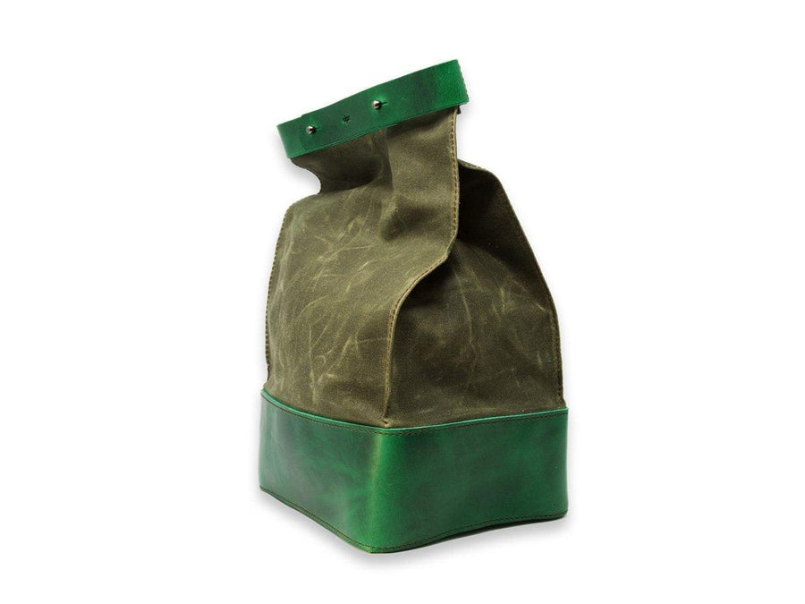 Waxed Canvas and Leather Lunch Bag - Green