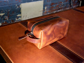 Milwaukee Leather Dopp Kit with Handle - Natural Toiletry Bag - olpr.