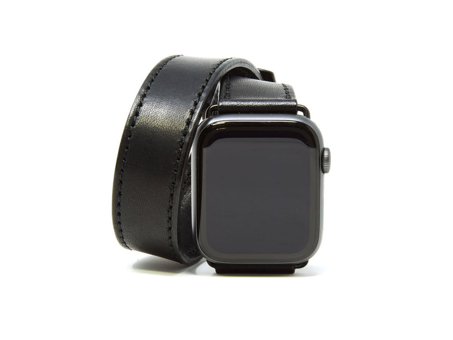 Milwaukee Leather Double Wrap Apple Watch Band - Black iWatch Strap - olpr.