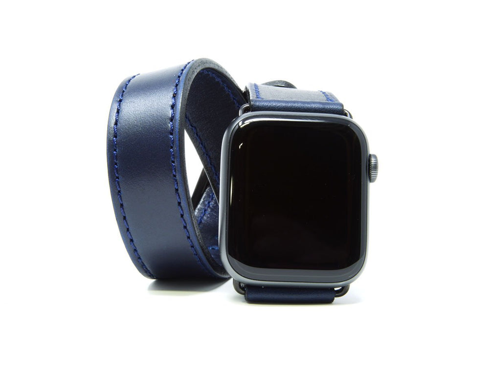 Milwaukee Leather Double Wrap Apple Watch Band - Blue iWatch Strap - olpr.