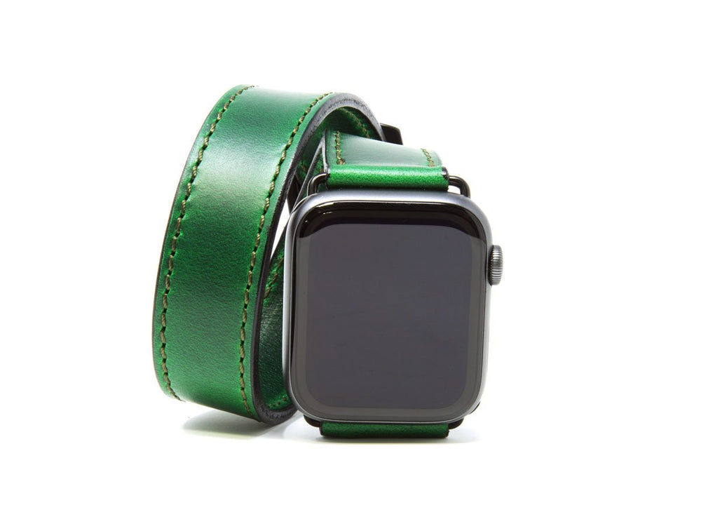 Milwaukee Leather Double Wrap Apple Watch Band - Green iWatch Strap - olpr.