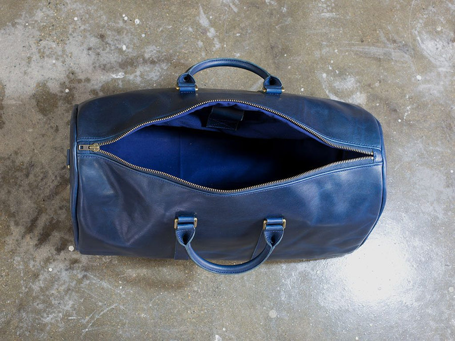 Horween Leather Duffle Bag - Blue Weekend Bag - olpr.