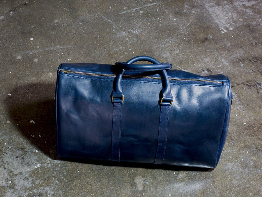 Blue leather weekend bag Clearance
