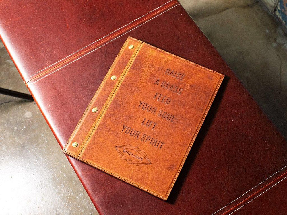 
                      
                        Milwaukee Leather Menu with Chicago Screws - Natural Menu Cover - olpr.
                      
                    