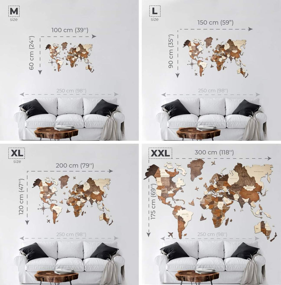 Wooden World Map, Wood Map, Wall Art Decor, Map of the World, 3D