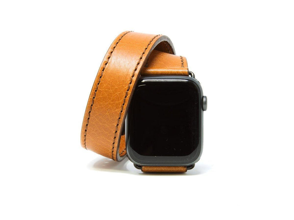 Italian Leather Double Wrap Apple Watch Band - Brown - olpr.