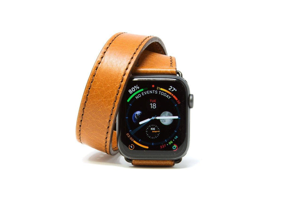 Italian Leather Double Wrap Apple Watch Band - Brown - olpr.