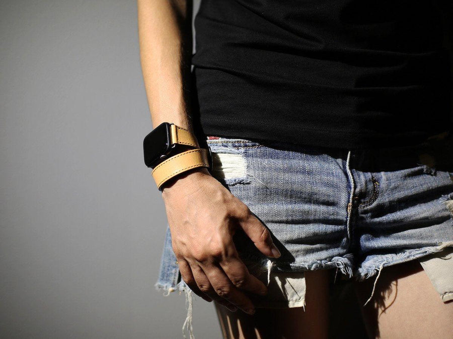 Italian Leather Double Wrap Apple Watch Band - Cream - olpr.