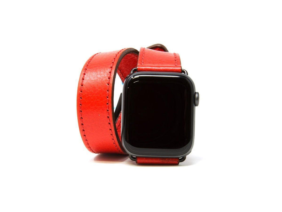 Italian Leather Double Wrap Apple Watch Band - Red - olpr.