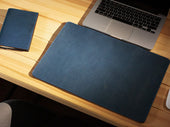 Italian Leather Table Mat - Blue Desk Pad - olpr.