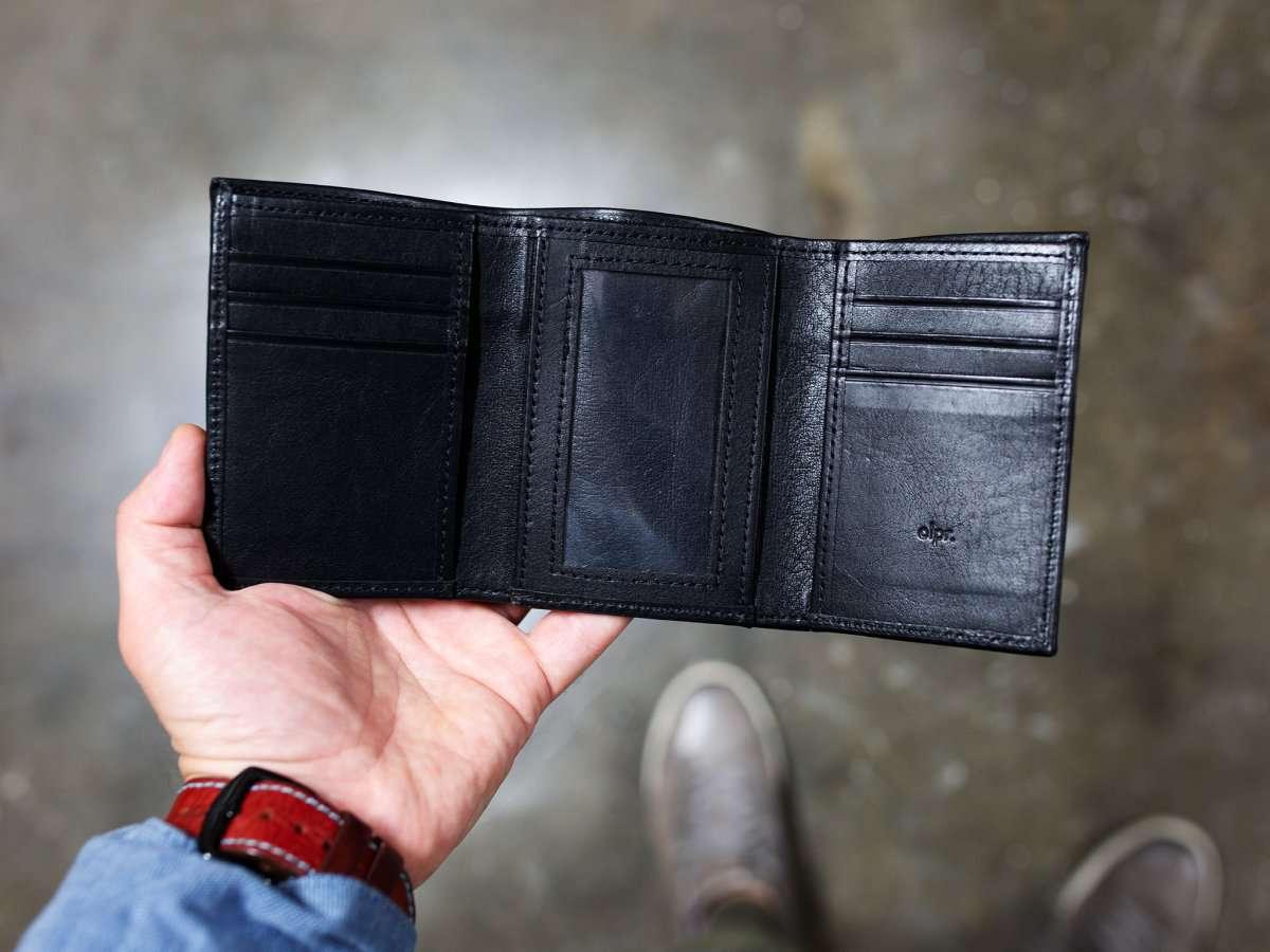 Italian Leather Trifold Wallet - Black Wallet - olpr.