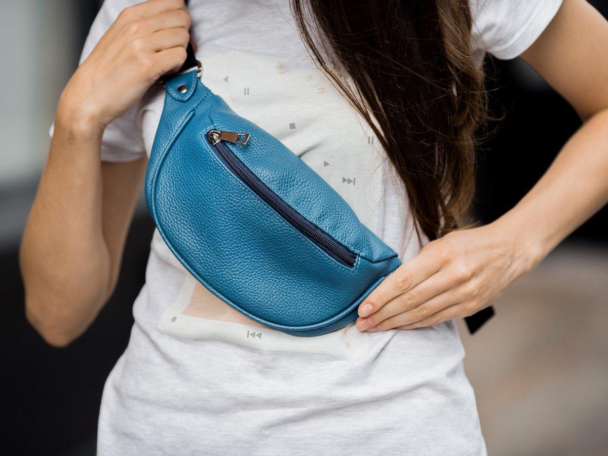 Soft Leather Belt Bag - Blue Waist Bag - olpr.