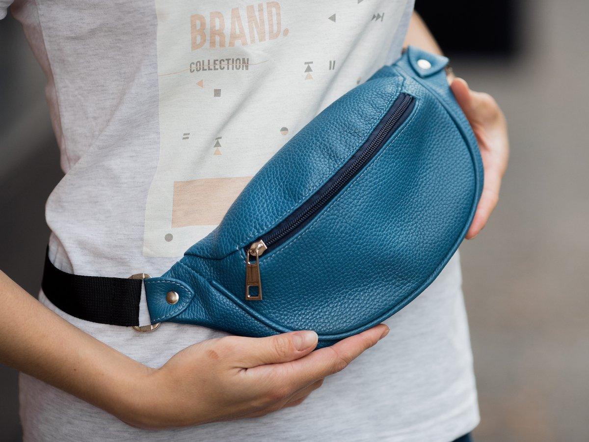 Soft Leather Belt Bag - Blue Waist Bag - olpr.