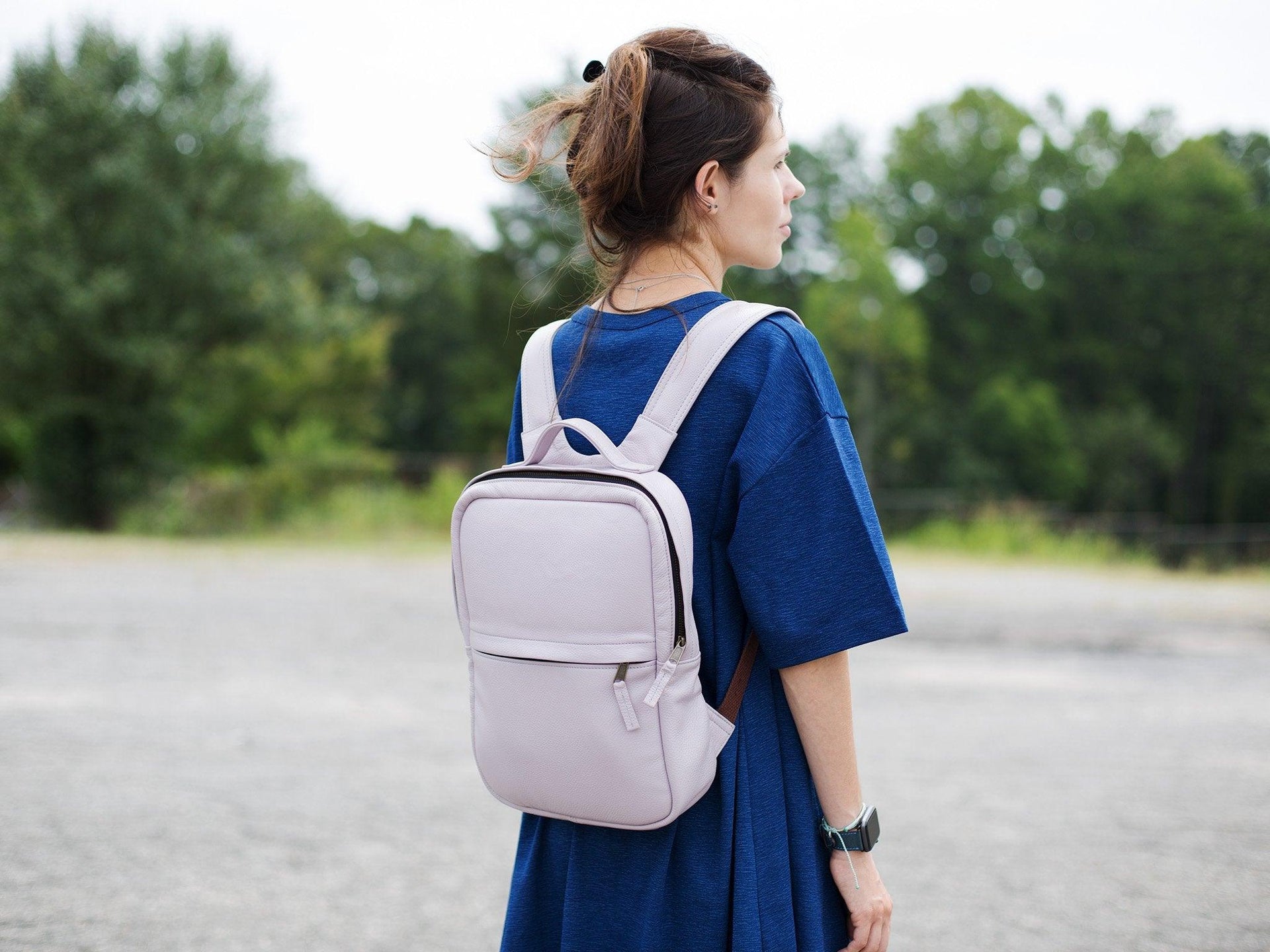 Personalized Soft Leather Square Backpack - Pink