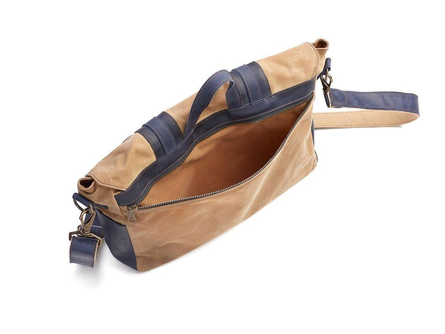 Canvas and Leather Messenger Bag - Navy Briefcase - olpr.